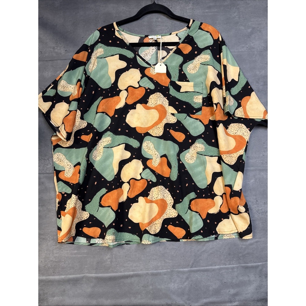 jodifl new Small Oversized Top abstract multicolor camouflage & Geometric Patter